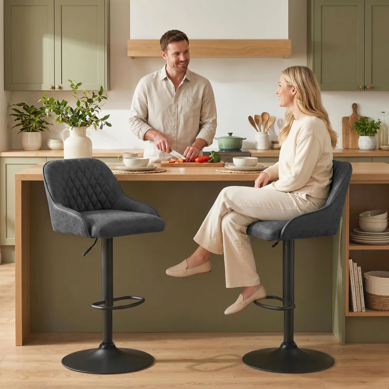 HOMCOM Bar Stools Adjustable Swivel Kitchen Chairs with Backrest Set of 2 for Kitchen Island Black
