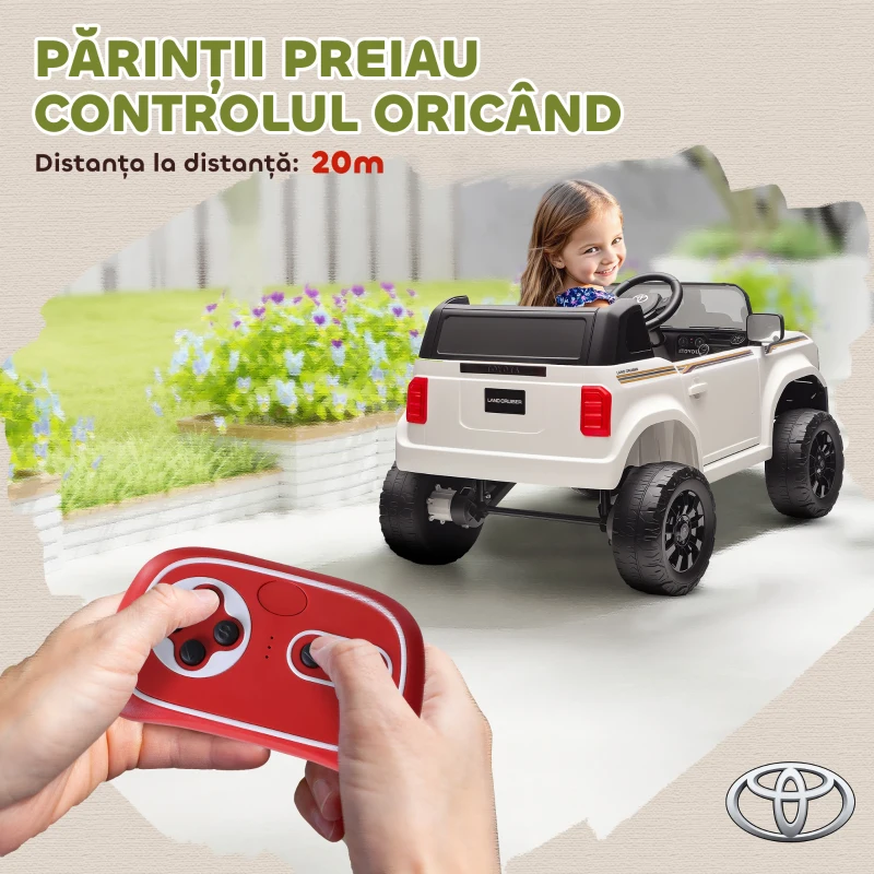 AIYAPLAY Mașină Electrică pentru Copii TOYOTA Land Cruiser 12V cu Telecomandă, Vârsta 3-6 Ani, Alb