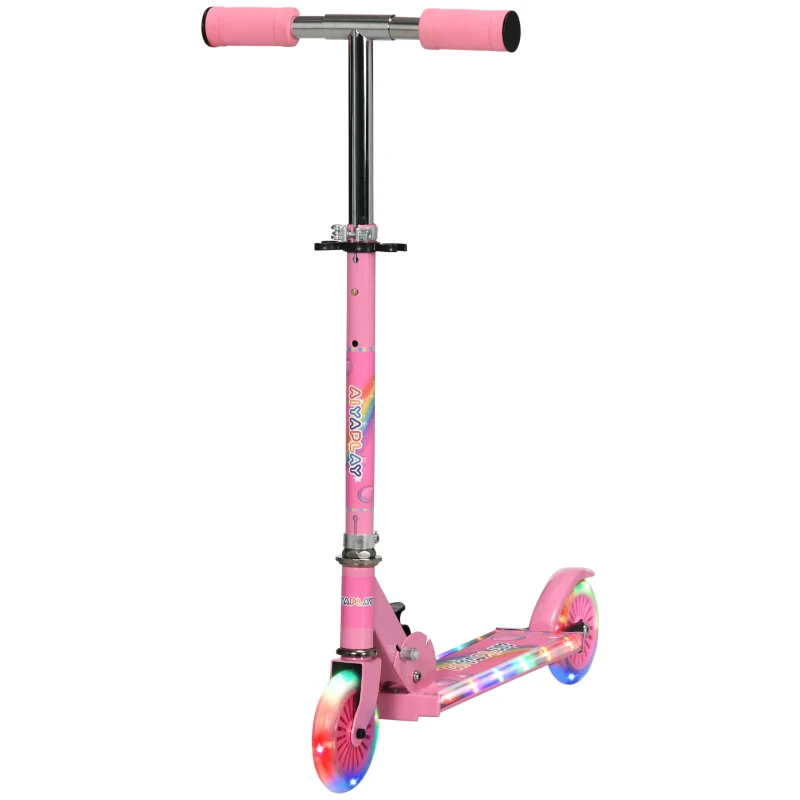 HOMCOM Roller Kinder Scooter mit LED Rädern 124 mm Rollen klappbarer Höhenverstellbar mit Musik Hinterradbremse Rosa