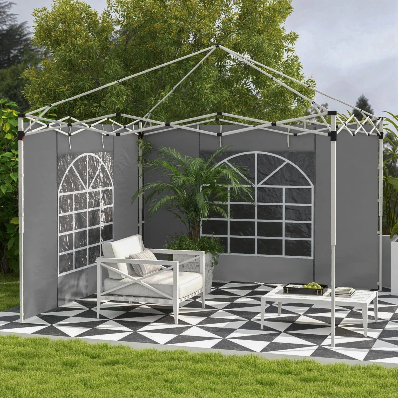 Outsunny 2 Paredes Laterales para Carpas 300x200 cm con Ventana Enrollable y Puerta con Cremallera para Carpa 3x3 m o 3x6 m Gris