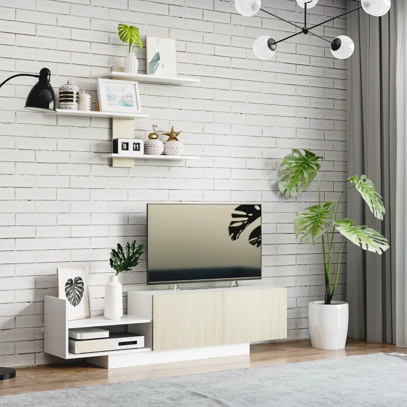 HOMCOM Mueble de Salón para TV con Mesa para Televisor 150x31,5x40 cm y Estante de Pared 95,5x16x60 cm Natural
