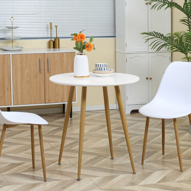 HOMCOM Mesa de Comedor Redonda para 2 Personas Mesa de Cocina Estilo Nórdico con Patas de Metal Ø72x75 cm Blanco Mate