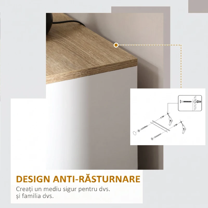 HOMCOM Bufet de Bucătărie din Lemn cu 3 Uși, Rafturi Reglabile, Stil Minimalist Nordic, 90 x 30 x 90 cm, Alb