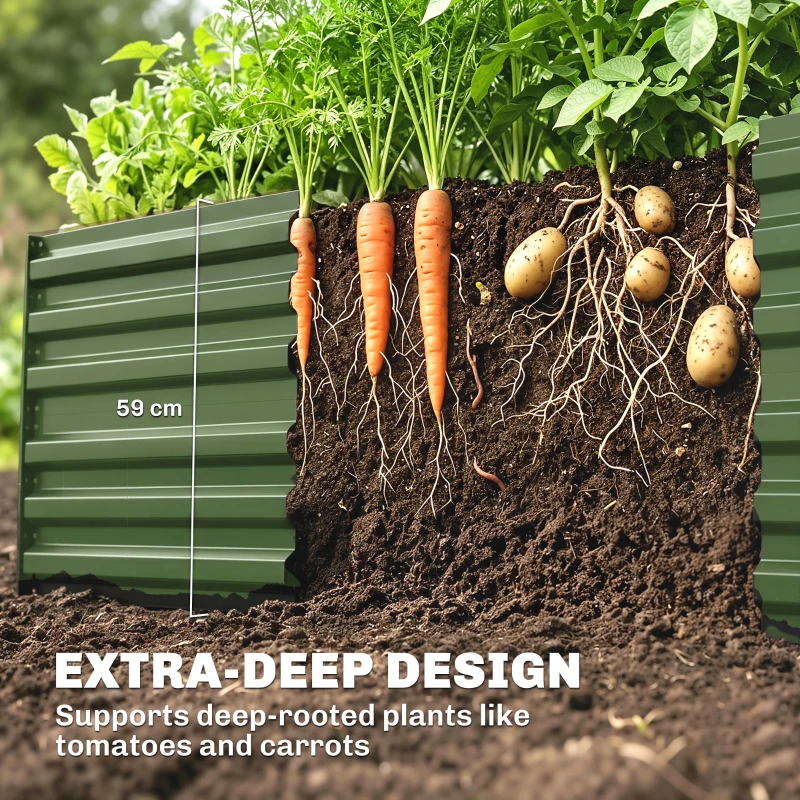 Outsunny Raised Beds for Garden, Galvanised Steel Outdoor Planters with Multi-reinforced Rods, 180 x 90 x 59 cm, Green