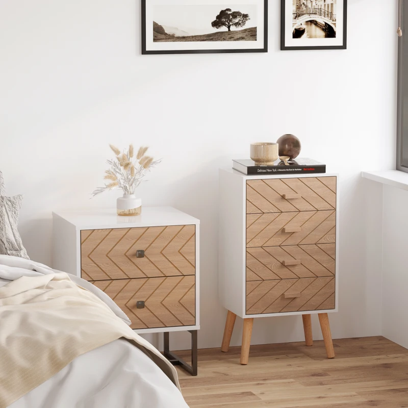 HOMCOM Nachttisch Nachtkommode Flurkommode mit Schubladen Holz weiß + natur 40 x 30 x 75 cm