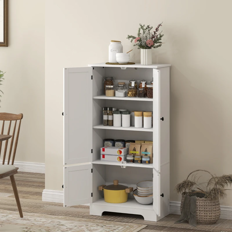 HOMCOM Mobile Credenza da Cucina a 4 Ante con 2 Armadietti e Ripiano Regolabile, 58.2x30x123 cm, Bianco