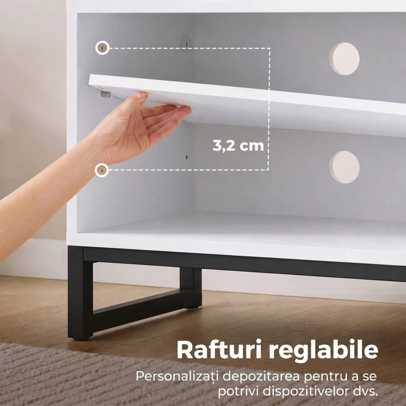 HOMCOM Comodă TV cu Rafturi Reglabile și Ușă Soft-Close, PAL și Oțel, 140x36,5x50 cm, Alb și Stejar