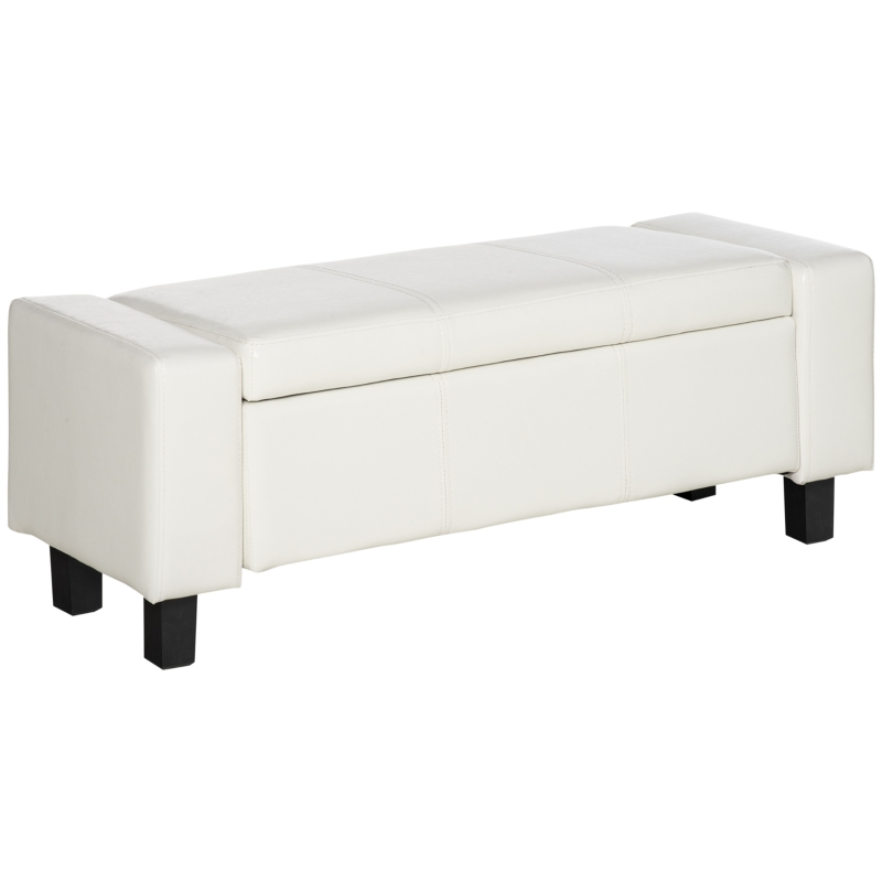 HOMCOM Banc de rangement, coffre de rangement avec couvercle, bout de lit en polyuréthane côtelé pour salon, chambre, entrée, 106 x 40 x 40 cm, blanc