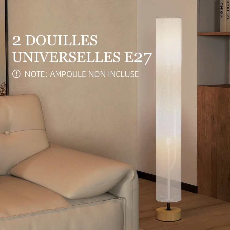 HOMCOM Floor Lamp for Living Room, 47" Modern Standing Lamp with Linen Shade, Wooden Base, Grey