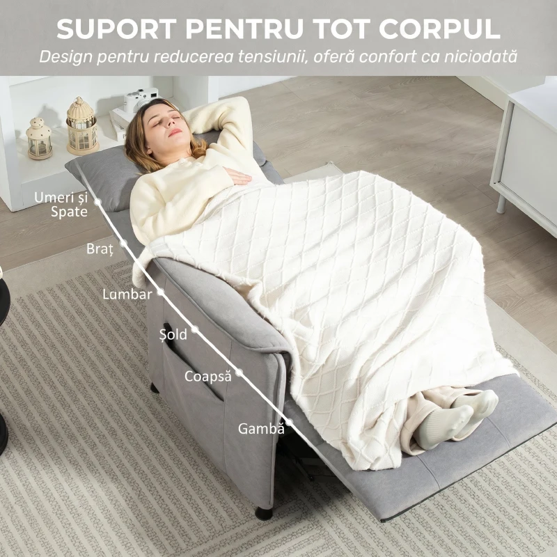 HOMCOM Fotoliu Electric Rabatabil cu Telecomandă și Suport pentru Picioare, din Țesătură cu Aspect de Catifea, 80x83x104 cm, Gri