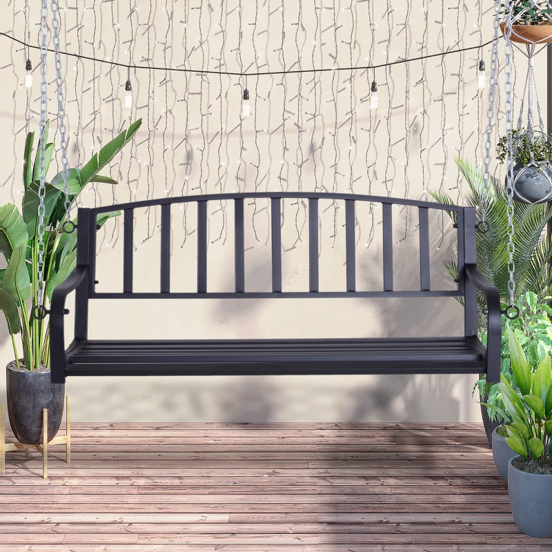 Outsunny Banc Suspendu 2 Places balancelle de Jardin en métal dim. 127L x 60l x 53H cm chaînes incluses métal époxy Noir