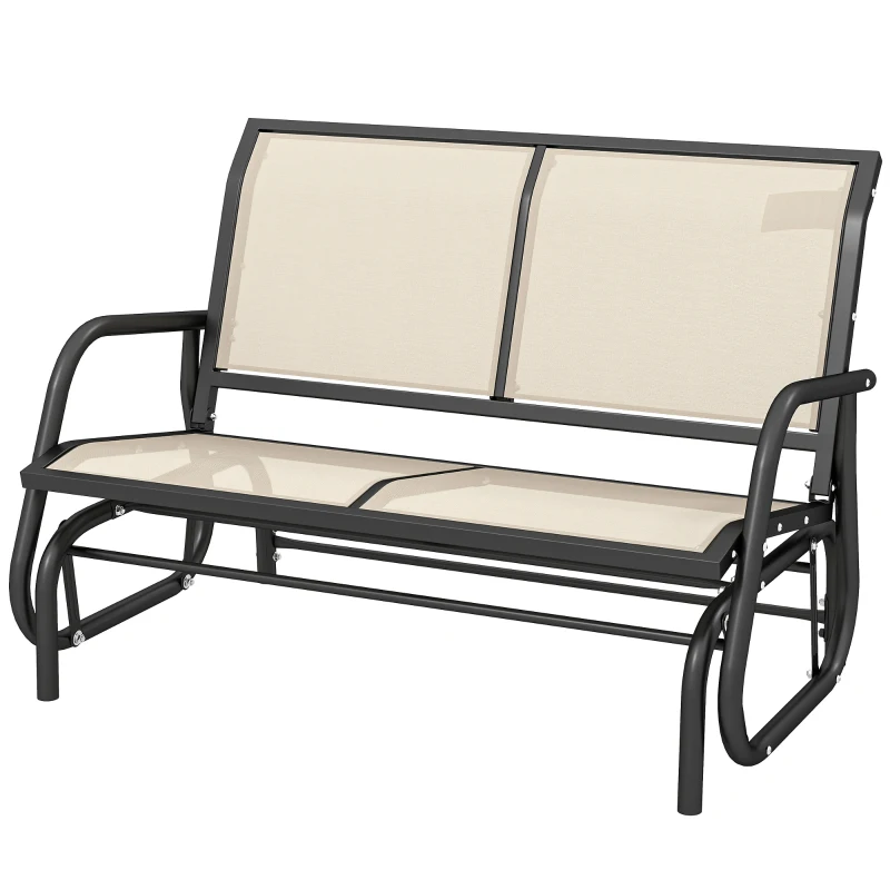 Outsunny Banc à Bascule de Jardin 2 Places Design Contemporain Grand Confort accoudoirs Assise et Dossier Ergonomique Acier textilène Beige