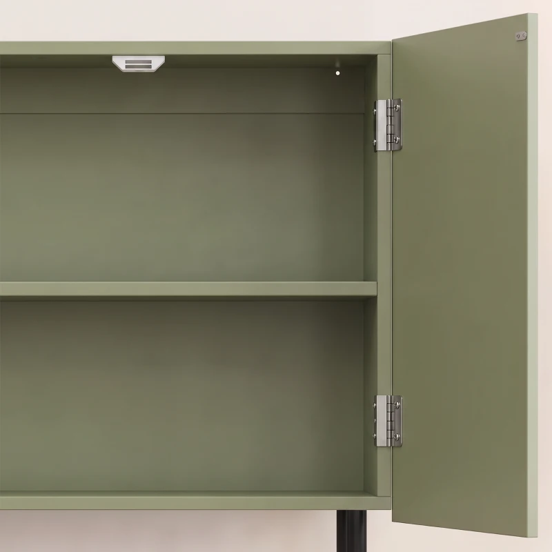 HOMCOM Bathroom Wall Cabinet Modern Space Saver Wall Mounted Cabinet Doors Storage Green