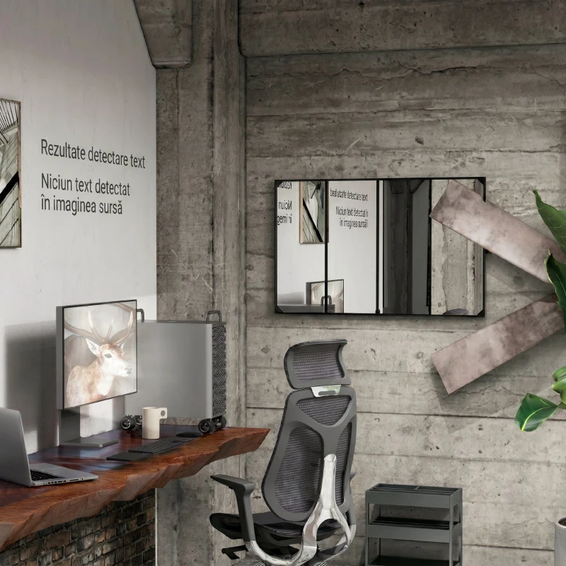 HOMCOM Oglindă de perete în stil industrial cu 4 cârlige, din sticlă multistrat, metal și MDF, 109x2x69 cm, negru