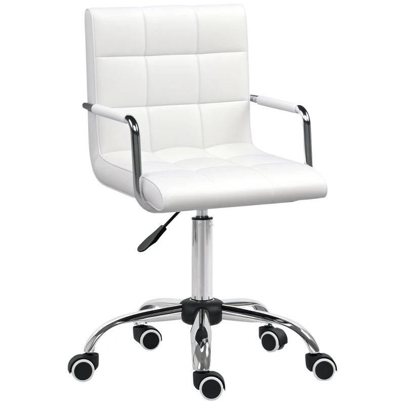 Vinsetto PU Leather Office Chair, Mid Back Swivel Computer Chair with Arm, Wheels, Adjustable Height, White