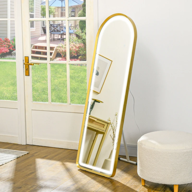 HOMCOM Standspiegel Wandspiegel Ganzkörperspiegel inklusive Wandbefestifung, 151,5 x 50 x 4 cm, Gold