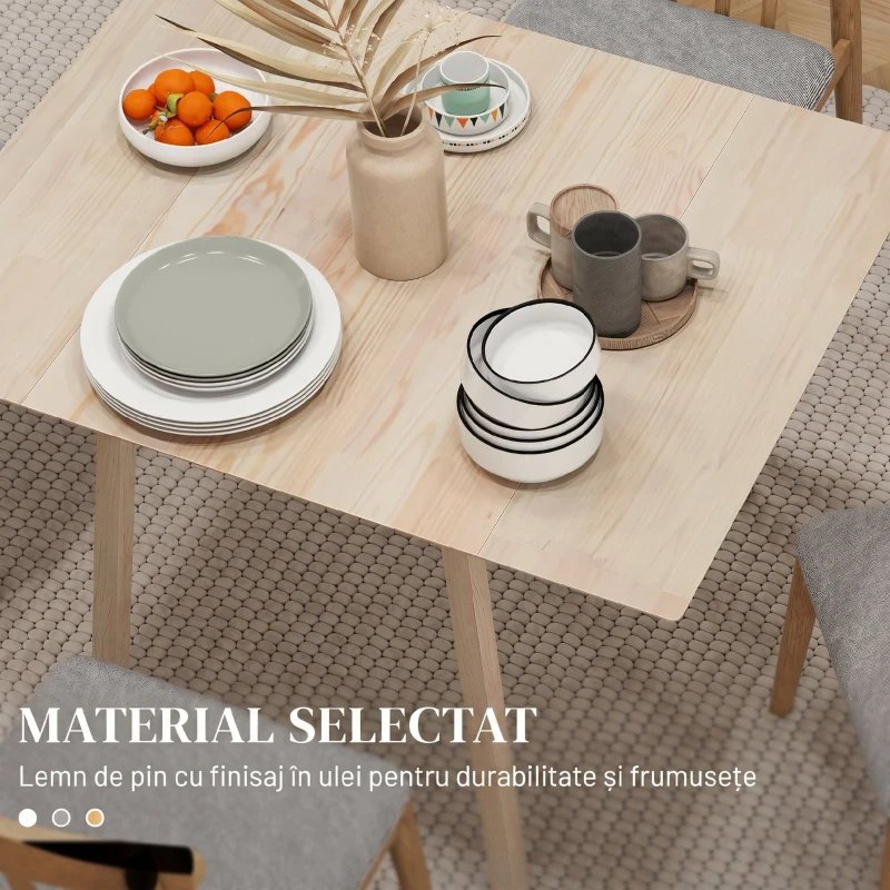 HOMCOM Masă Pliabilă Compactă cu 2 Extensii pentru 2-4 Persoane, din Lemn de Pin, Culoare Lemn Natural