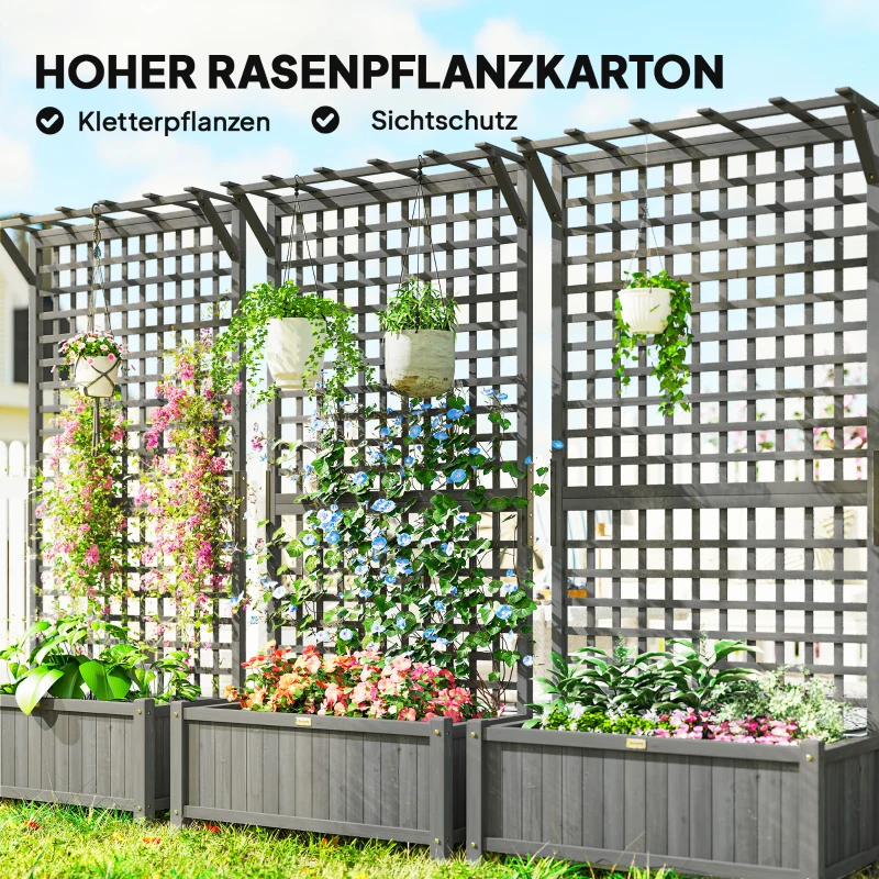 Outsunny Hochbeet mit Spalier und Dach, Pflanzkasten, Blumenbeet, wetterfest, Holz, 90 x 45 x 183 cm, Dunkelgrau