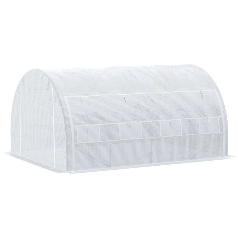 Outsunny Invernadero de Túnel Invernadero de Jardín 4x3x2 m con Puerta y 8 Ventanas Enrollables para Cultivos Plantas Blanco