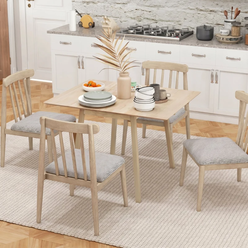 HOMCOM Masă Pliabilă Compactă cu 2 Extensii pentru 2-4 Persoane, din Lemn de Pin, Culoare Lemn Natural