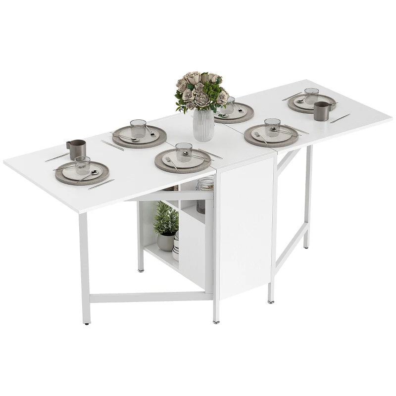 HOMCOM Mesa de Cozinha Dobrável com Arrumação Mesa de Refeição Compacta com 4 Prateleiras 169x60x75 cm Branco