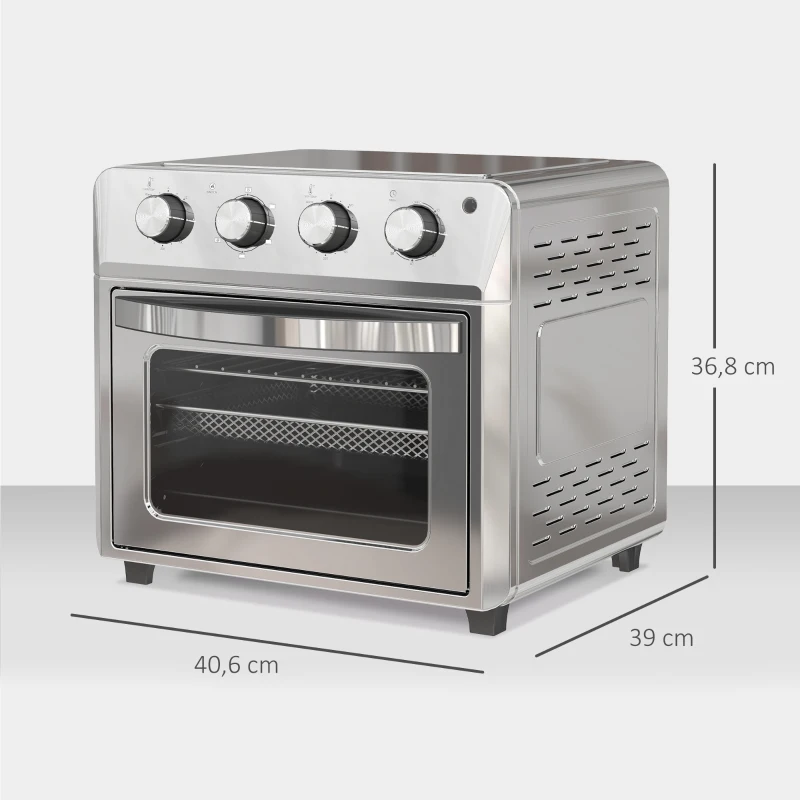 HOMCOM Minibackofen mit Umluft, Heißluftfritteuse, 6 Heizmodi, Timer, Zubehör, 24L, Silber