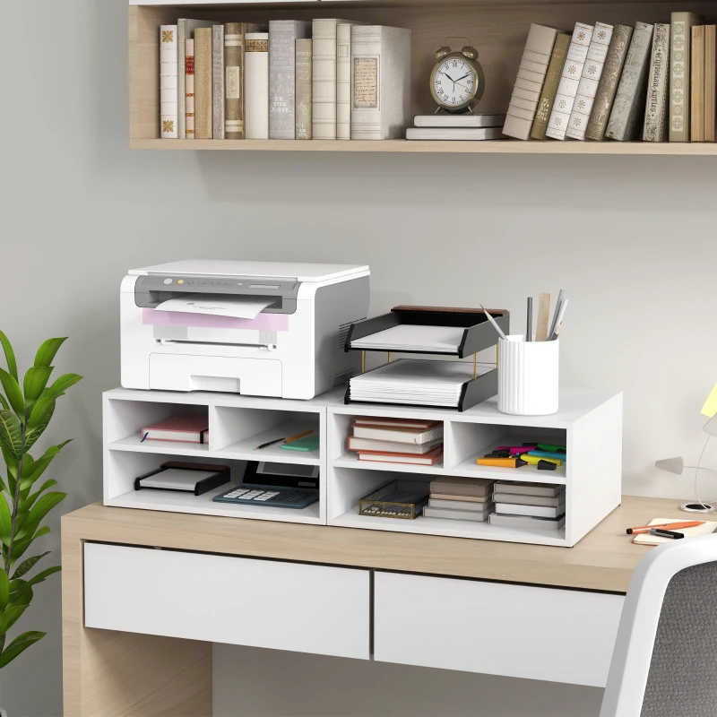 HOMCOM Organiseur bureau aspect blanc avec 3 compartiments fournitures support d'imprimante 47 x 40 x 22,5 cm