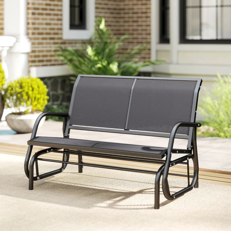Outsunny Banca Tip Leagan 2 Locuri din Metal, Negru, 123 x 70 x 87 cm