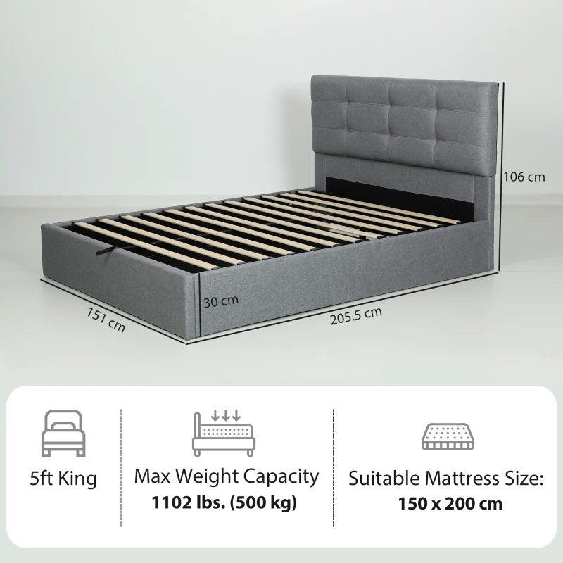 HOMCOM 5ft King Ottoman Bed with Gas Lift Storage - Grey