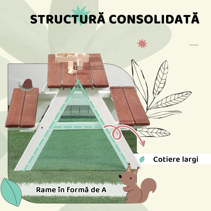 Outsunny Set Masă de Picnic și Bănci pentru Copii din Lemn, Vârsta 3-8 Ani, Maro
