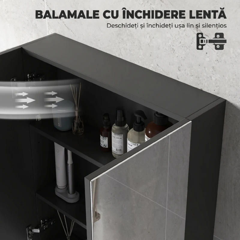 HOMCOM Armadietto Pensile Bagno 2 Ante con Specchiera e 2 Ripiani Interni in MDF, 60x15x75 cm, Nero