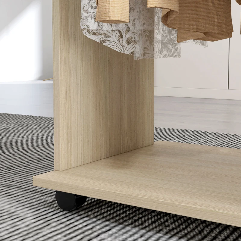 HOMCOM Dulap cu 5 Rafturi și 6 Roți, PAL, 120x40x128 cm, Lemn Natural