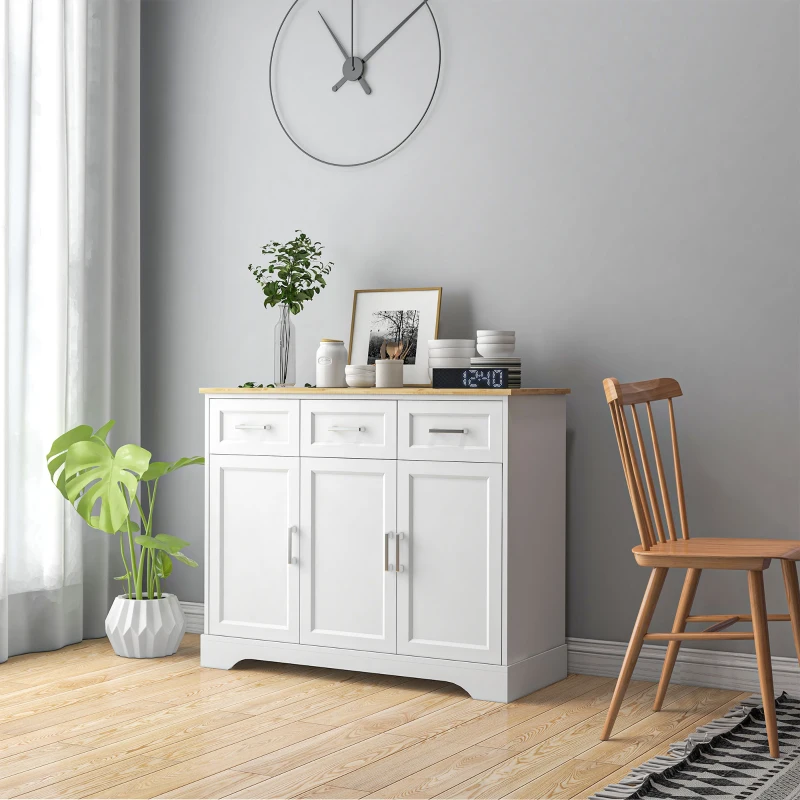 HOMCOM Dulap Modern cu 3 Sertare și 3 Uși, din MDF și PAL, cu Raft Reglabil, 101x39x82 cm, Alb