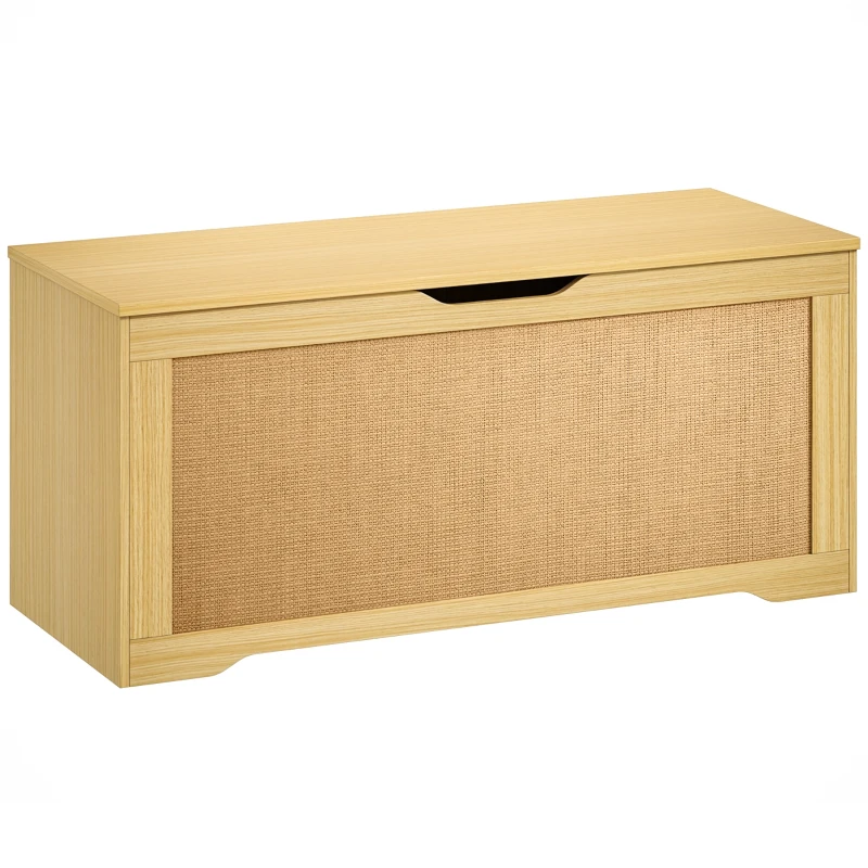 HOMCOM Baú de Arrumação 136L com Painel de Ratã e Tampa com Braços de Apoio, 100x40x45 cm, Carvalho