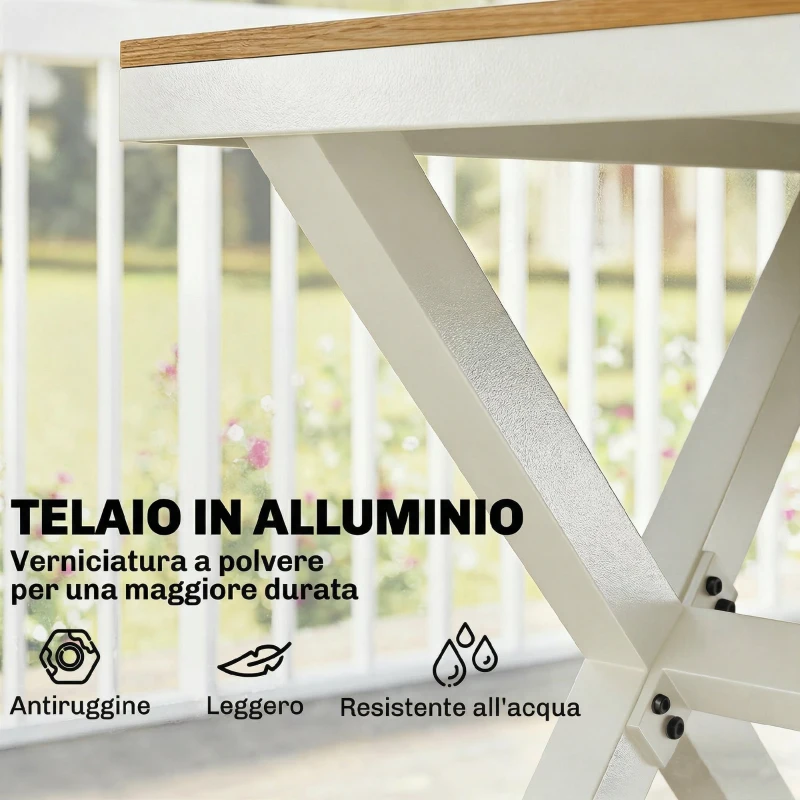 Outsunny Set Pranzo Esterni 7 Pezzi, Tavolo Sedie Impilabili Telaio Alluminio, Teak