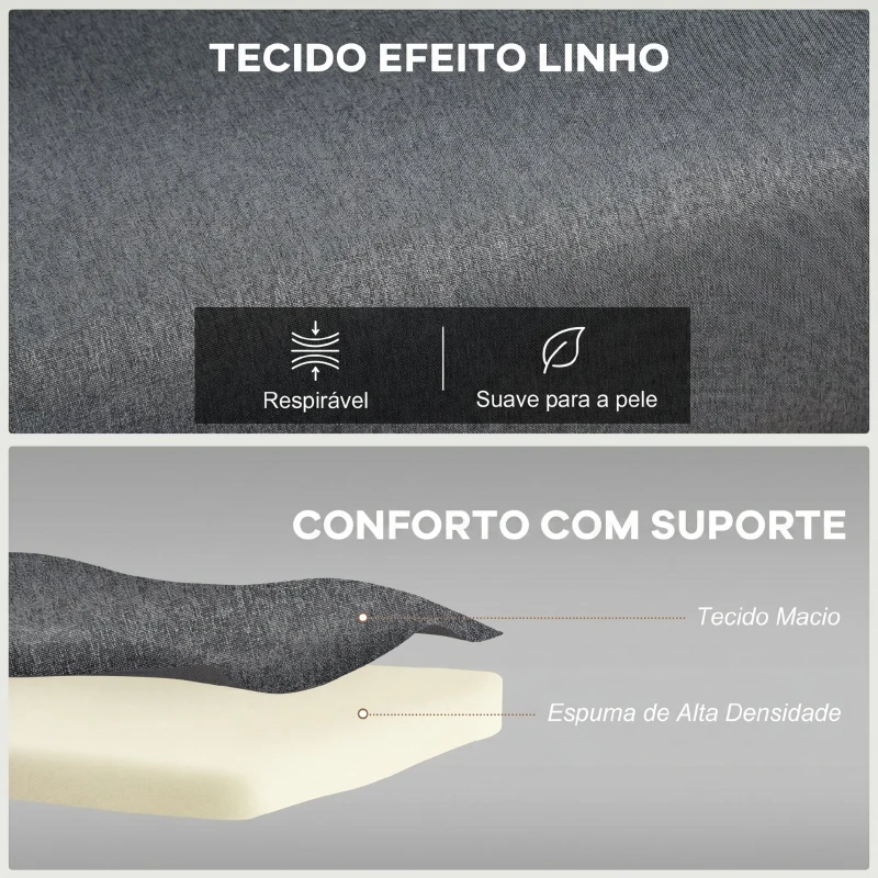 HOMCOM Sofá Cama Individual Dobrável com Encosto Ajustável em 5 Níveis Almofada e Estofado de Linho Sintético 75x70x75 cm Cinzento