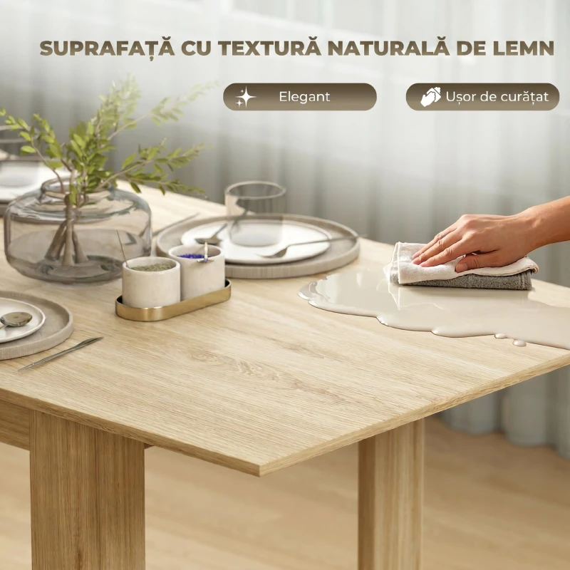 HOMCOM Masă extensibilă pentru 6-8 persoane, 140-180 x 80 cm, culoare lemn