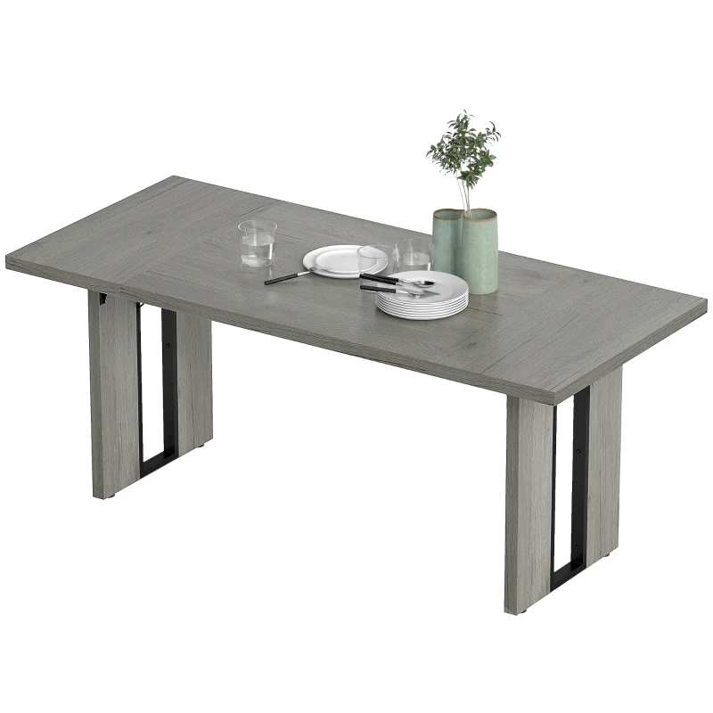 HOMCOM Masă de Dining în Stil Industrial pentru maximum 8 persoane, din lemn și oțel, 180x80x75 cm, gri