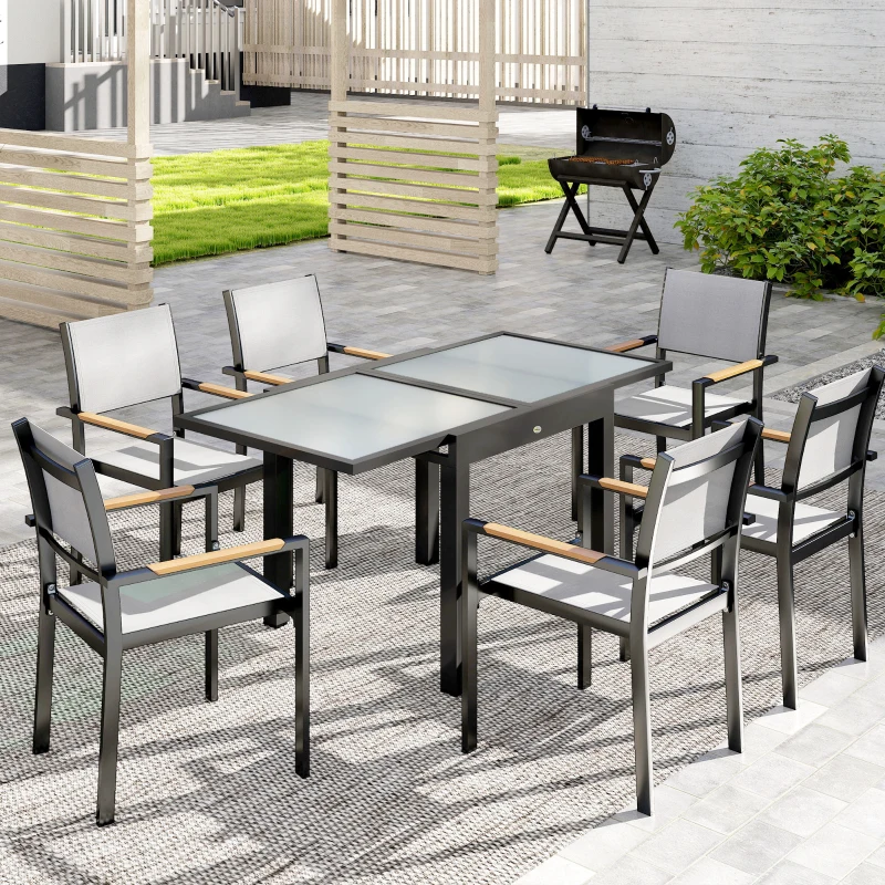 Outsunny Extending Garden Table, Outdoor Dining Table with Aluminium Frame and Tempered Glass Tabletop, 80/160 x 80 x 75 cm, Black and Clear