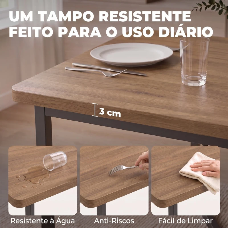 HOMCOM Conjunto de Mesa de Jantar Extensível 120-160 cm e 6 Cadeiras Empilháveis para 4-6 Pessoas Castanho Efeito Madeira