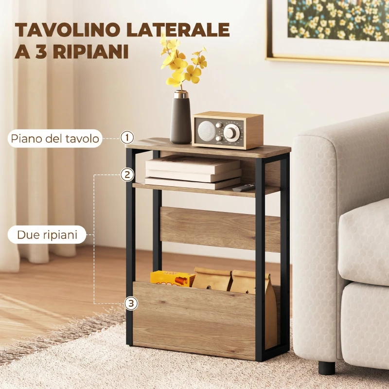 HOMCOM Tavolino da Soggiorno in Stile Industriale con 2 Ripiani, in Legno e Metallo, 46x18x58.5 cm, Color Noce Scuro