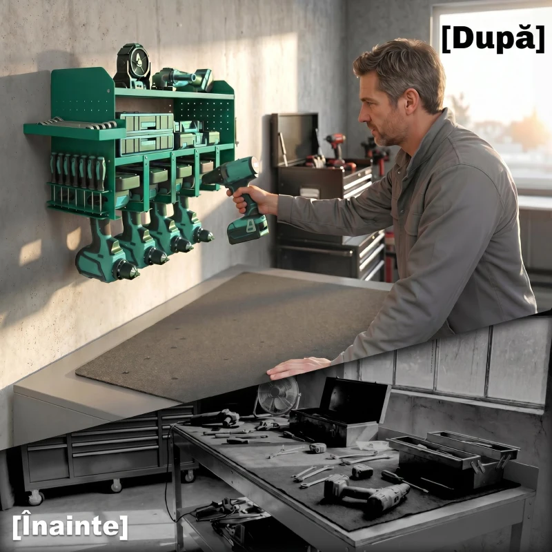 Outsunny Suport pentru Unelte, Suport pentru 5 Burghie Electrice cu Tavă Laterală