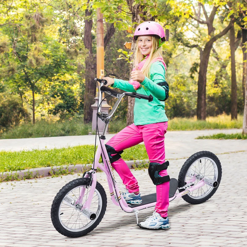 HOMCOM Trotinetă patinete Mari Roți pneumatice Ø 41 cm cu pegs Roz