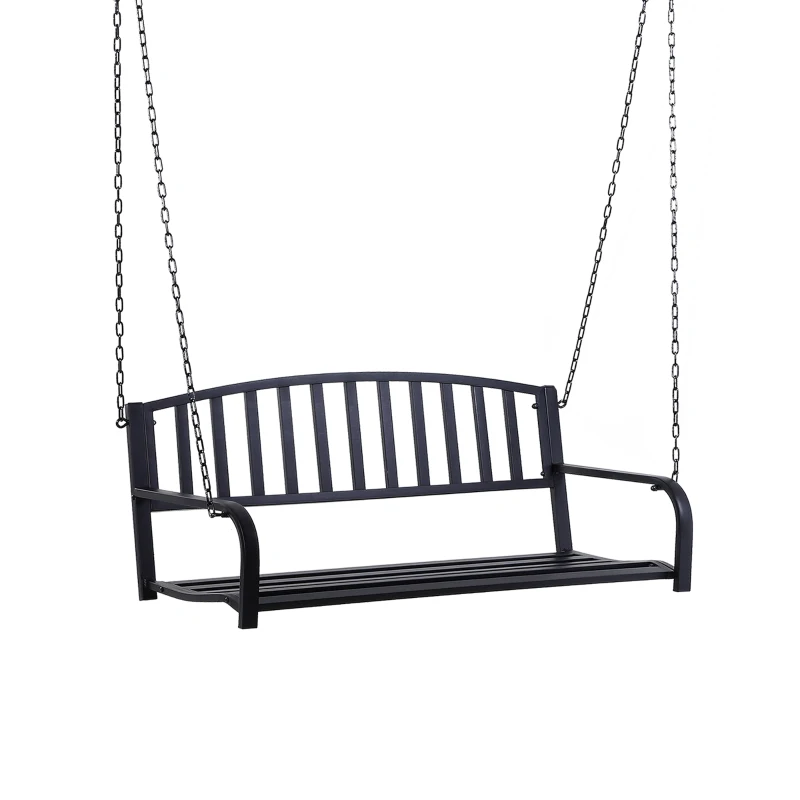 Outsunny Banc Suspendu 2 Places balancelle de Jardin en métal dim. 127L x 60l x 53H cm chaînes incluses métal époxy Noir