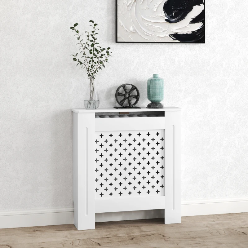 HOMCOM Couvercle de radiateur cache radiateur grille croisée pour salon chambre à coucher en bois 78l x 19P x 82H cm blanc
