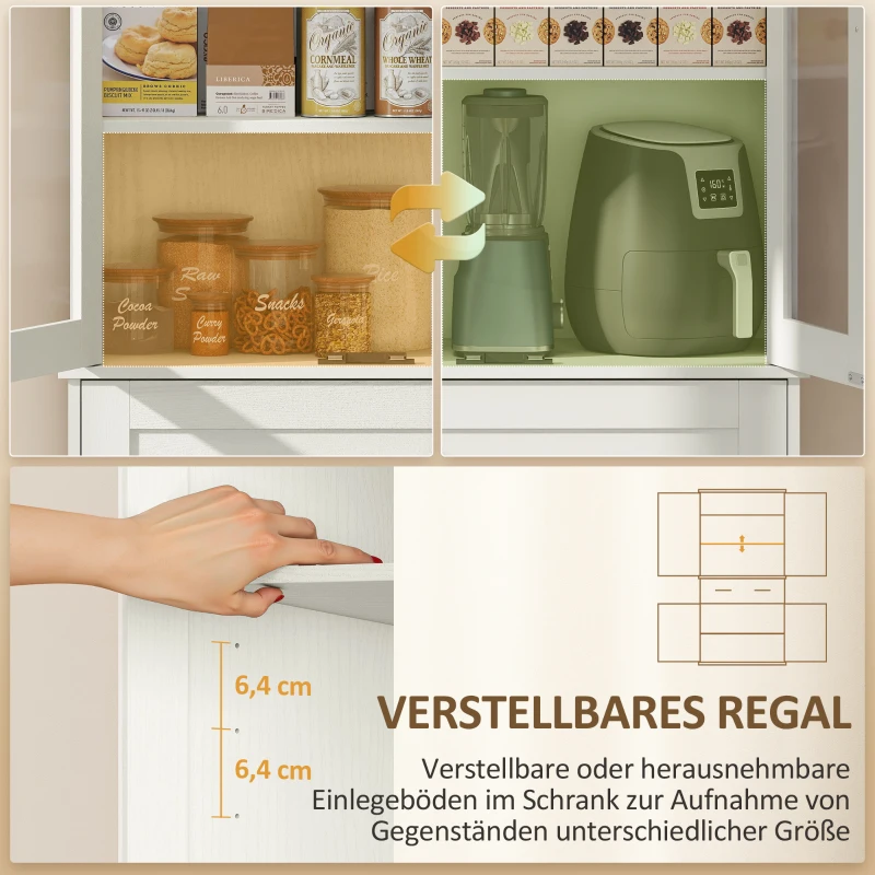 HOMCOM Freistehender Küchenschrank, Vorratsschrank mit verstellbaren Regalböden und Schublade für Wohnzimmer, Esszimmer