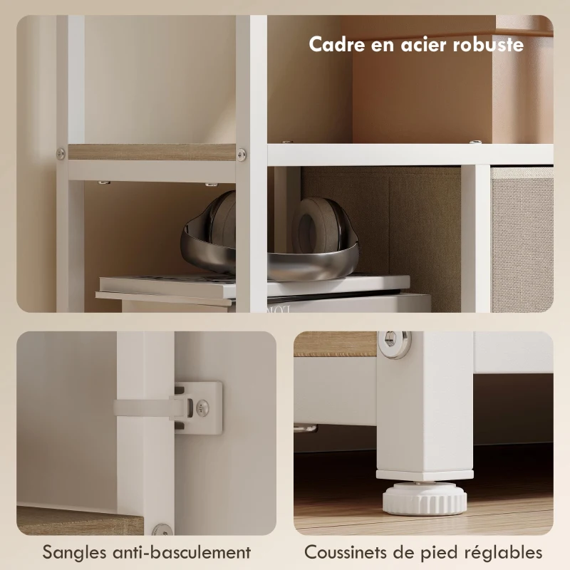 HOMCOM Étagère de rangement 6 niveaux, bibliothèque avec 2 tiroirs en tissu, 9 étagères ouvertes, 72,5 x 30 x 150 cm, blanc
