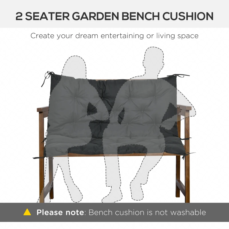 Outsunny 2 Seater Bench Cushion - Garden Chair Cushion with Back and Ties for Indoor and Outdoor Use, 98 x 100 cm, Black