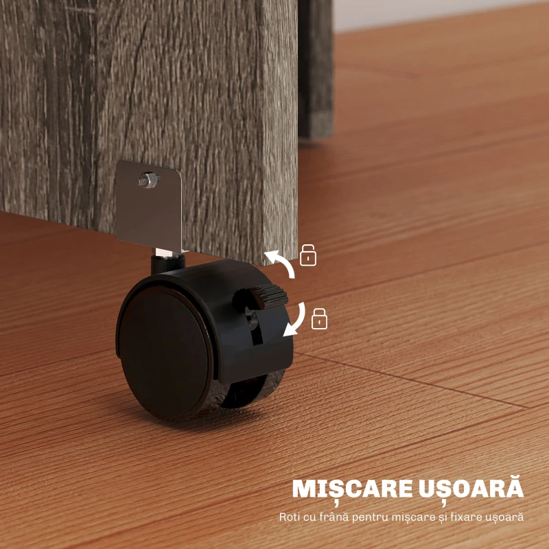 HOMCOM Masă Extensibilă cu 2 Rafturi Inferioare pentru Max 6 Persoane, din Lemn 140x75x74 cm, Gri
