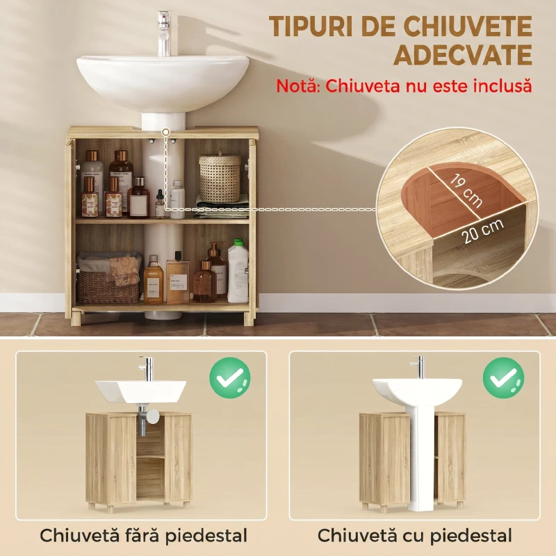 HOMCOM Mobilă de Toaletă cu Uși cu Obloane, 60x30x60 cm, Culoare Naturală